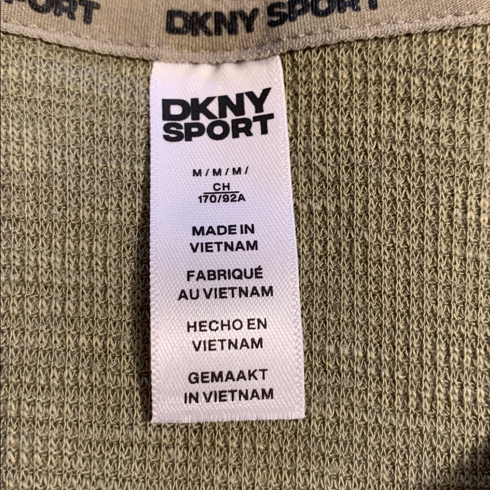 DKNY‎ Slub Waffle Knit Zip Front Hoodie NWT Medium Green Lightweight Cotton/Poly - Picture 2 of 16